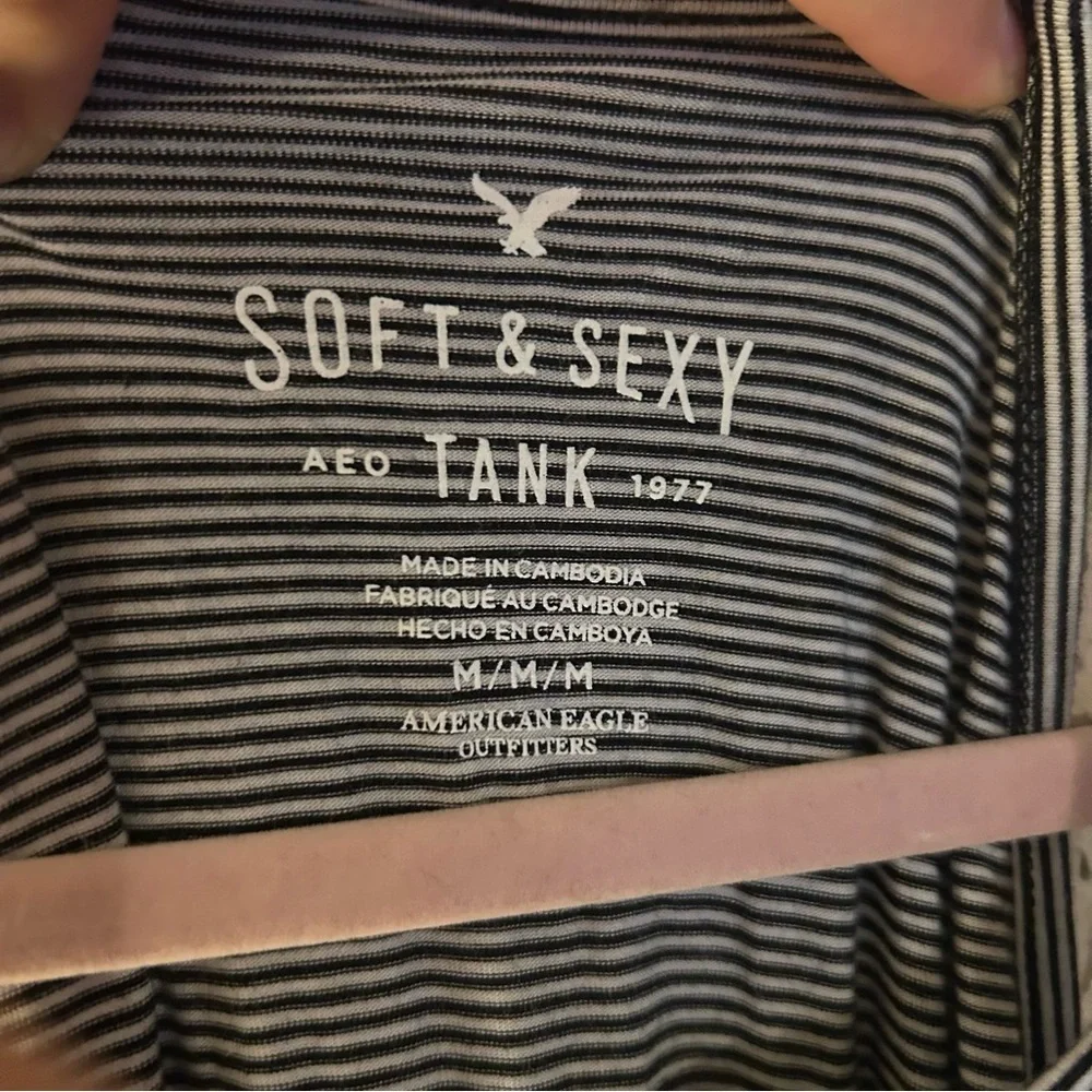 American Eagle Soft & Sexy Striped Gray Tank Size Medium Lightweight Everyday